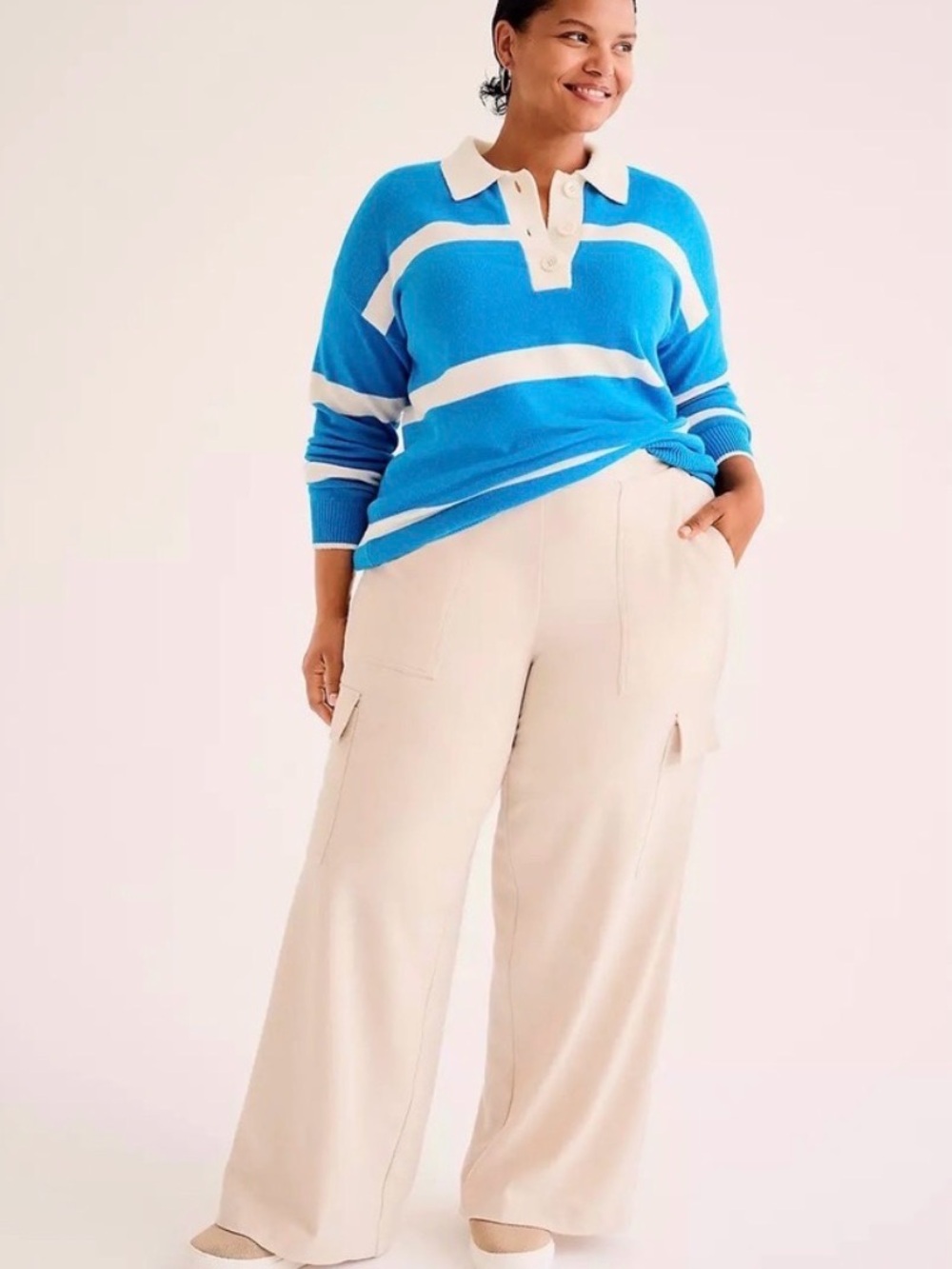 Lane Bryant Cream Wide-Leg Cargo Trousers